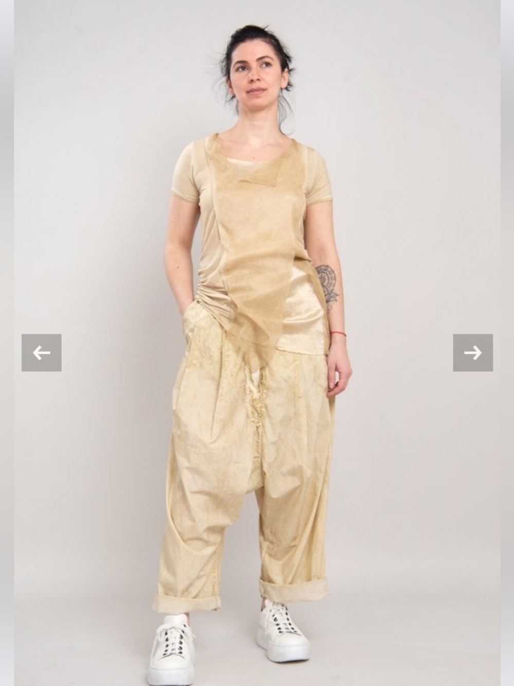 Wide Leg Drop-Crotch Pants in Light Beige